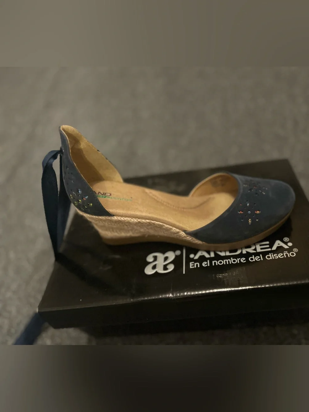 ANDREA FENZI Navy Suede Espadrille Wedge with Ankle Tie